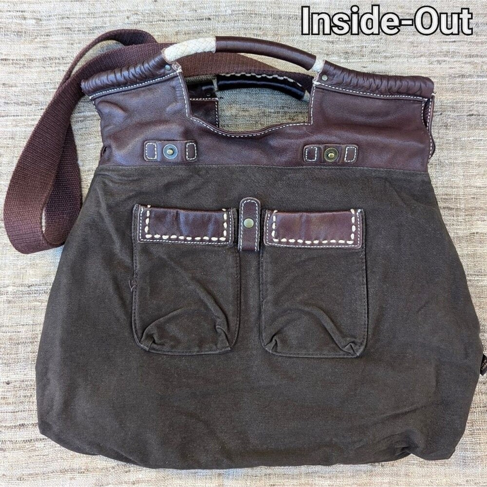 49 Square Miles Brown Leather Shoulder Bag Large Crossbody Purse Hobo Tote - Picture 8 of 11